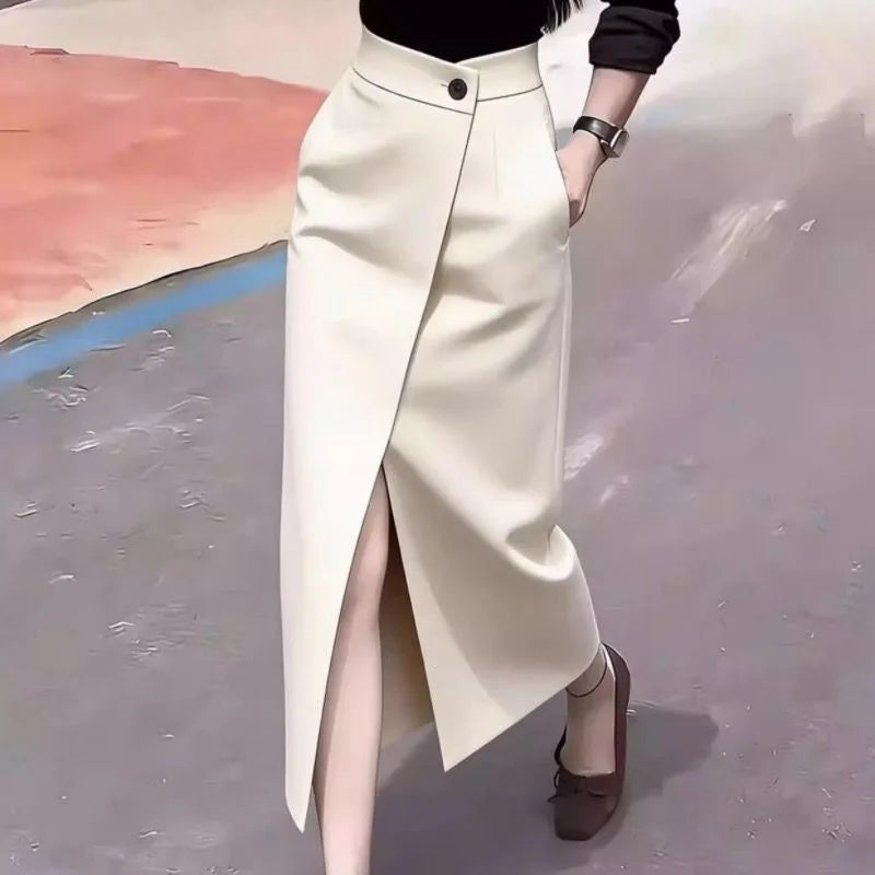 Black Asymmetric Suit Skirt Women's Spring Summer New High Waist Slimming Fashionable Midi Skirt New Arrival Casual Elegant