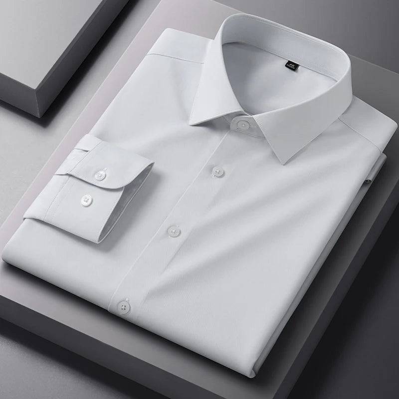 Bamboo Fiber Solid Color Long Sleeve Shirts for Men Slim Fit Formal Plain Shirt Work Anti-Wrinkle Tops Soft Office Clothes