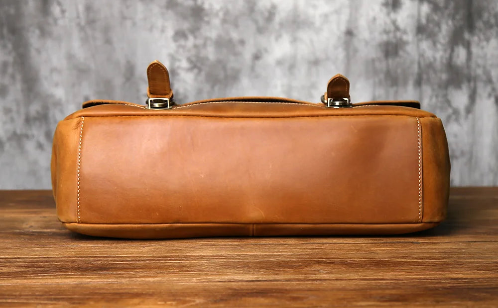 NZPJ Vintage Leather Men's Briefcase Crazy Horse Leather Handbag Casual Natural Cowhide Computer Bag Shoulder Messenger Bag
