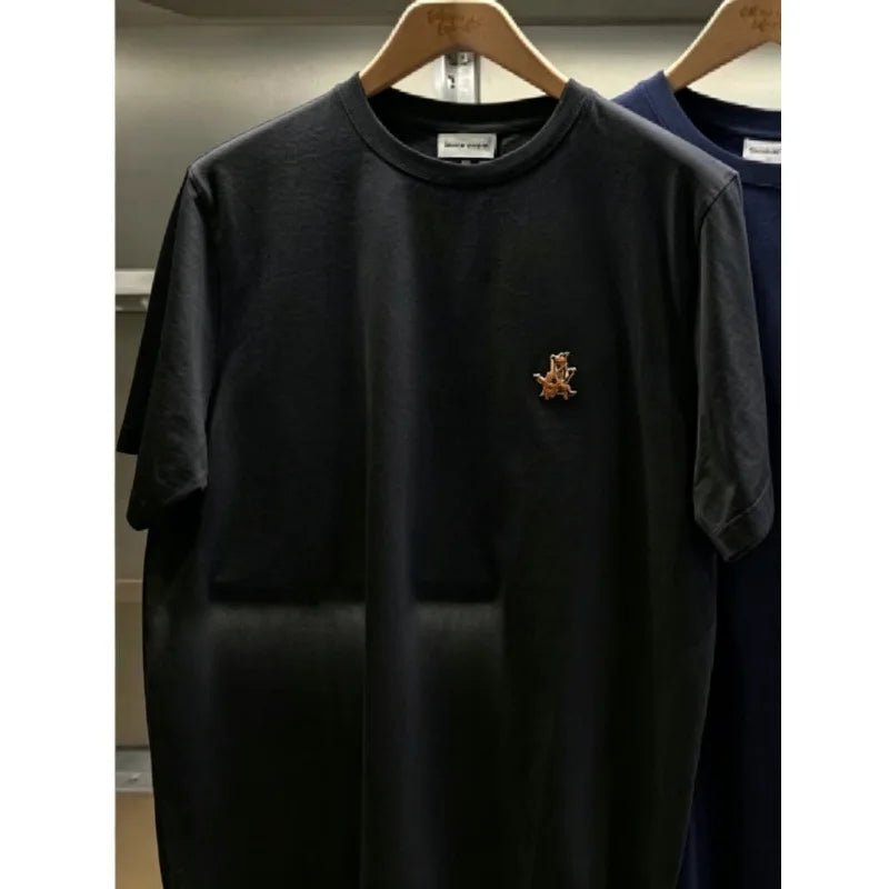 Embroidered Fox round Neck Short Sleeve T-Shirt Cotton Casual Loose Fit Youth Fashion Spring New Arrival Fox Pattern Tee
