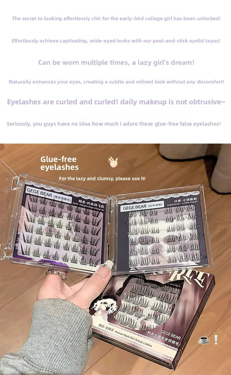 Natural Looking Lightweight Thin Glue-Free Fake Eyelashes Gege Bear Artificial Fiber Easy to Handle Bear Mascara Extensions