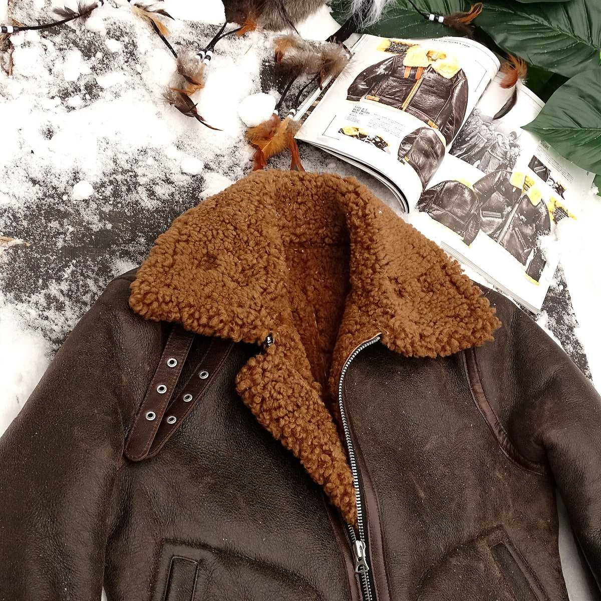 Dark Brown Winter Shearling Jacket Men Retro Vintage Style Plus Size 4XL Genuine Natural Sheepskin Bomber Military Flight Coat