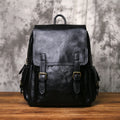 NZPJ Vintage Genuine Leather Men Backpack Large Capacity Top-Grain Cowhide Backpack Casual Trendy Crazy Horse Leather Laptop Bag