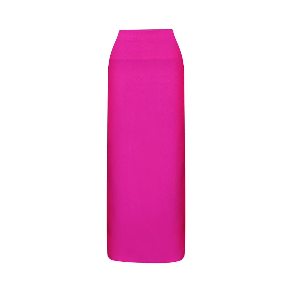 Elegant High Waist Midi Skirt African Fashion Women's New 2025 Pure Color Polyester Blend Skirt for Business And Leisure
