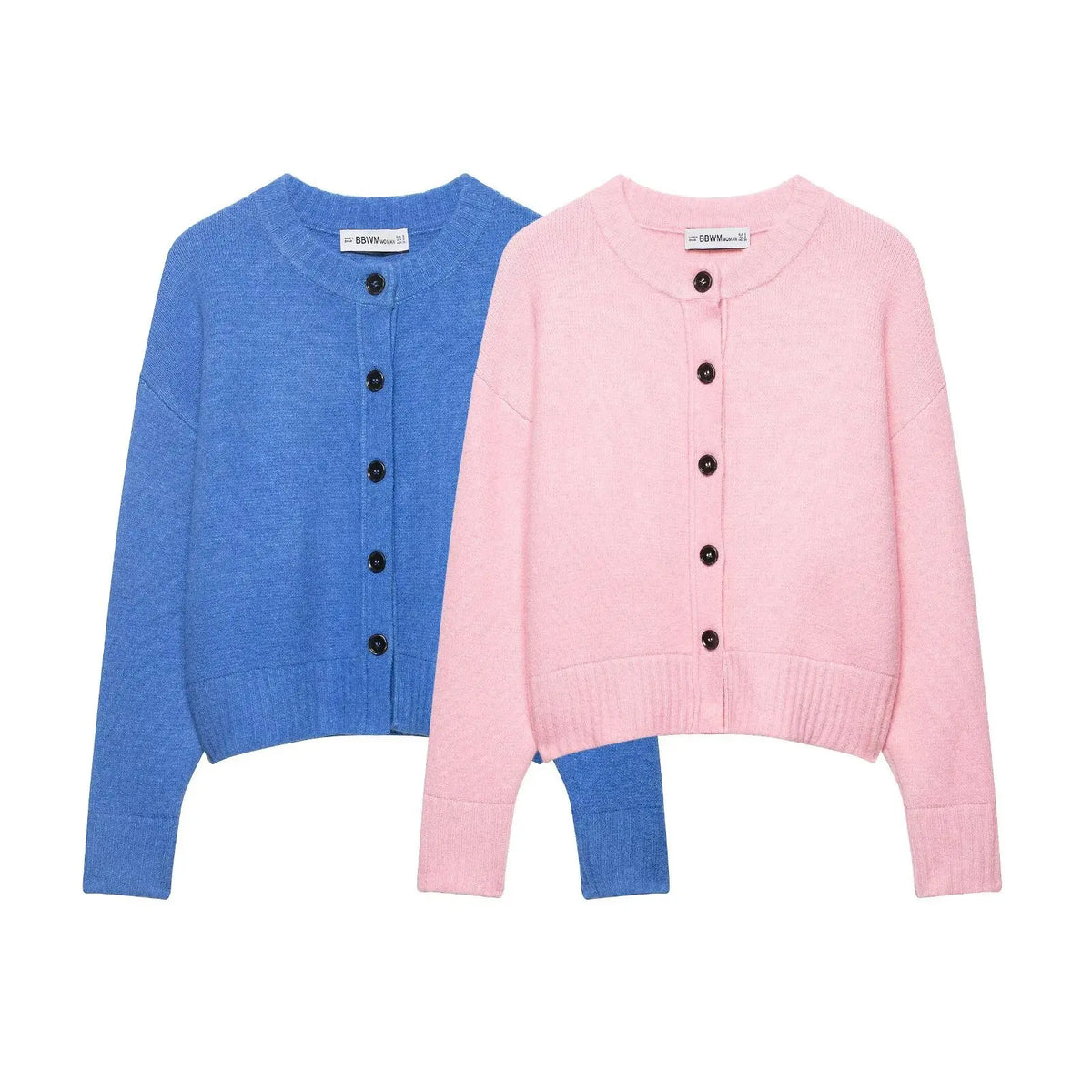 Loose Long Sleeve round Neck Knitted Sweater Women's Pure Color Single Button Autumn Winter New Style Comfortable Versatile K...