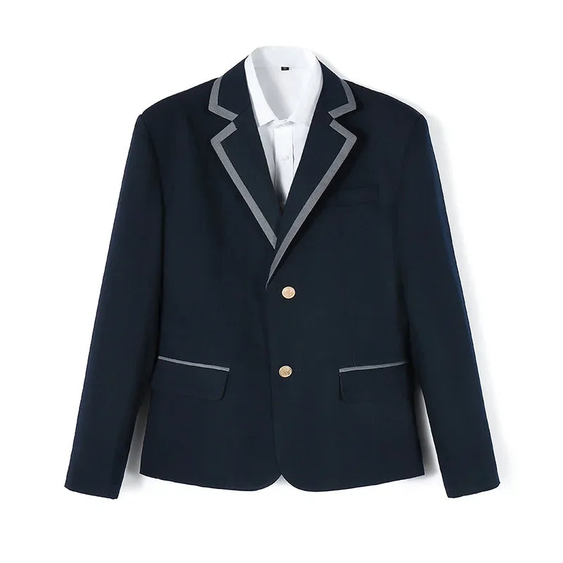 Deep Blue Dark Red School Uniform Jacket Easy Meet Junior High School Coat Polyester Fiber Regular Sleeve Length Flip Collar