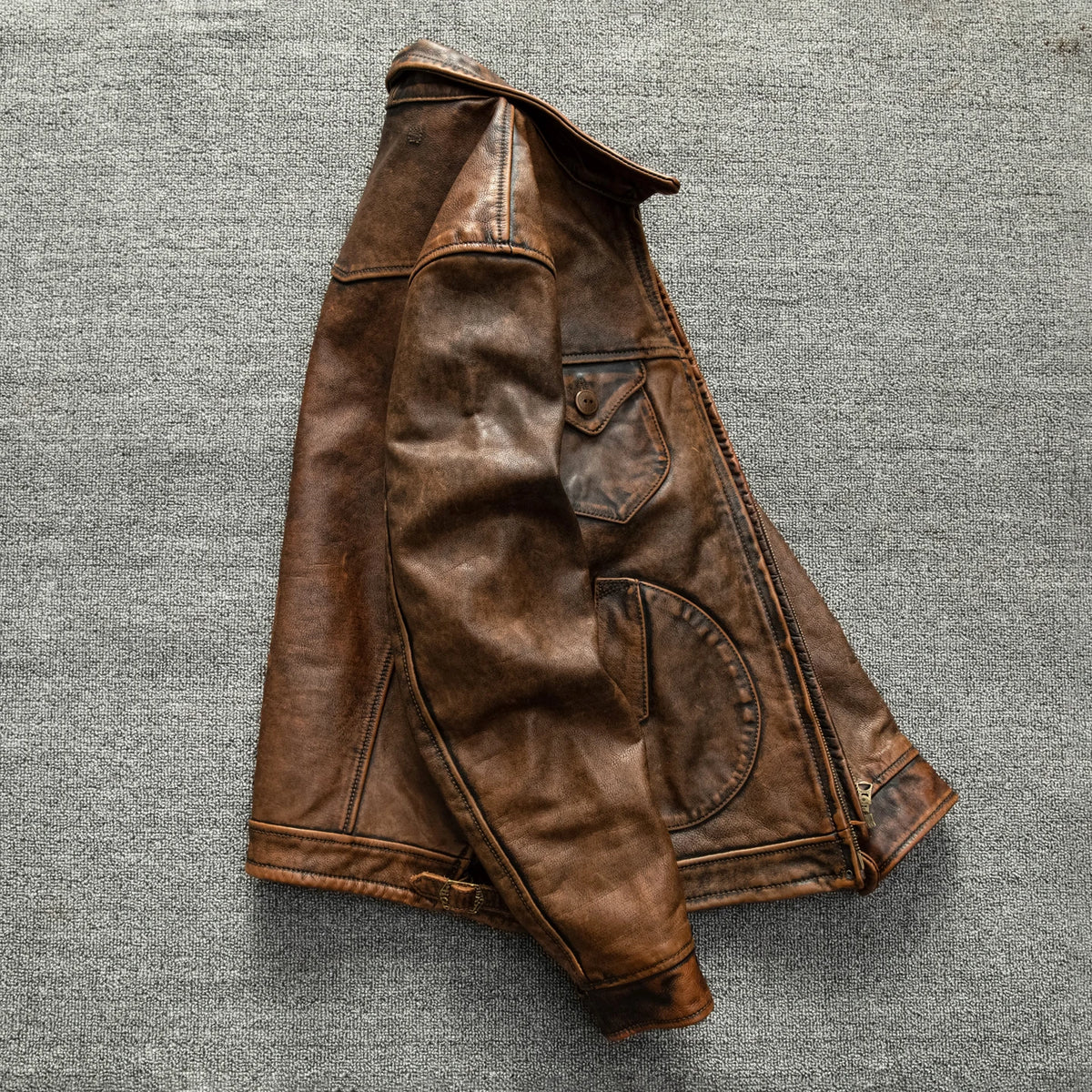 Brown Autumn Leather Jacket Men Retro Vintage Style Plus Size 5XL Genuine Natural Cowhide Turn-Down Collar Slim Fit Leather Coat