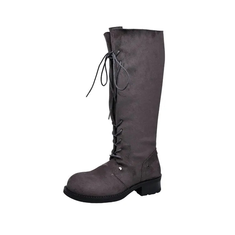 Retro Thick Heel High Tube Boots Women's 2026 New Autumn Korean Version Knot Knight Boots Two-Way Wear Knee-High Boots