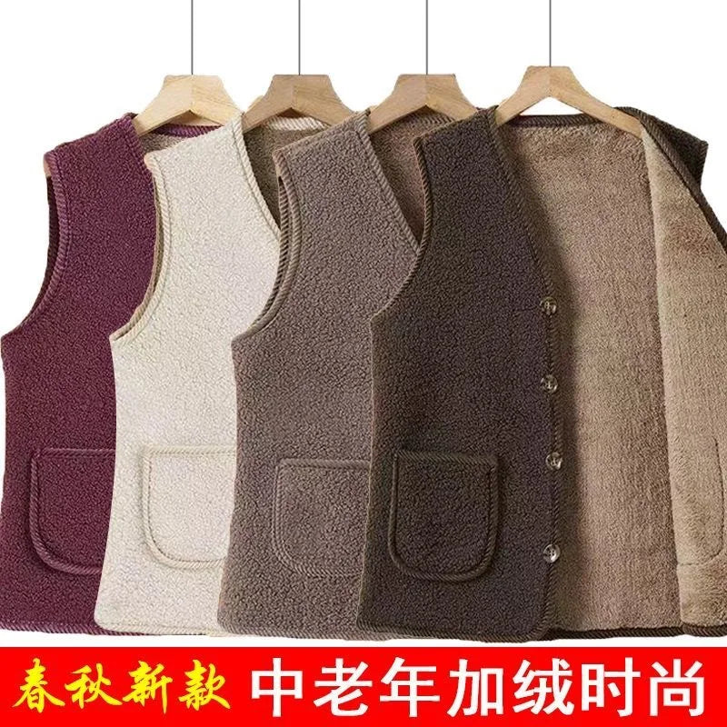 Lamb Fur Vest Thickened Fleece Warm Outerwear for Women Autumn Winter V-neck Striped/Plaid Style Single Button Closure Comfor...