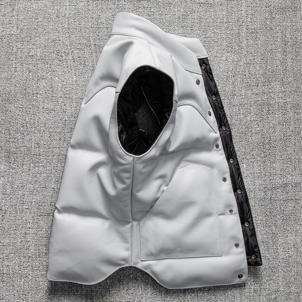 White Winter Leather Down Vest Men Casual Style Plus Size 5XL Genuine Natural Cowhide Thick Warm Single Breasted Vest