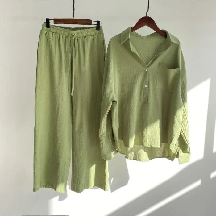 Retro Large Size Cotton Linen Shirt Set High Waist Loose Pants Two Piece Set Women's Clothing Casual Fashion Summer Season
