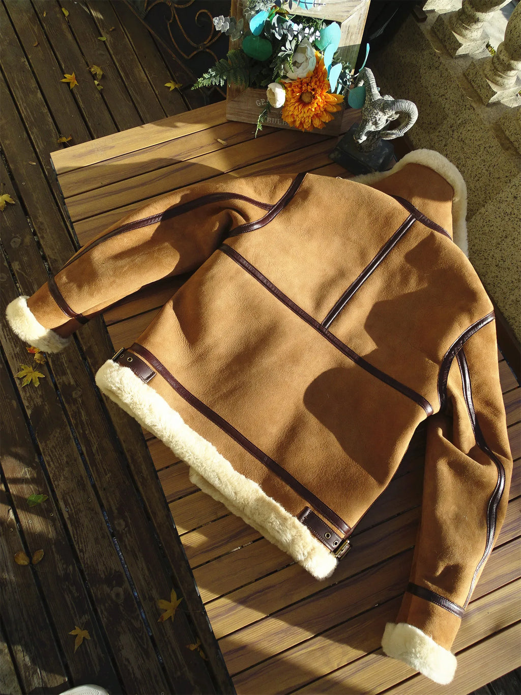 Light Brown Winter Shearling Jacket Men Retro Style Plus Size 4XL Genuine Natural Thick Sheepskin Warm Leather Coat