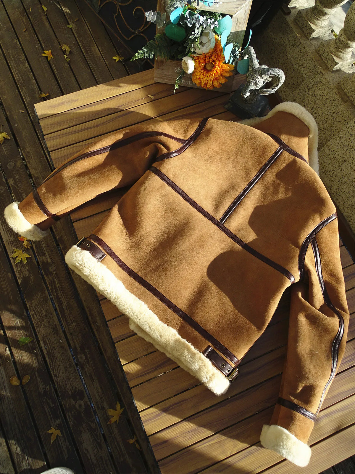 Light Brown Winter Shearling Jacket Men Retro Style Plus Size 4XL Genuine Natural Thick Sheepskin Warm Leather Coat