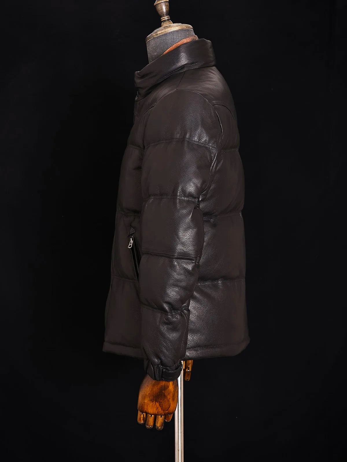Black Winter Leather Jacket Men Retro Style Plus Size 5XL Genuine Natural Sheepskin Stand Collar Thick Warm Down Coat