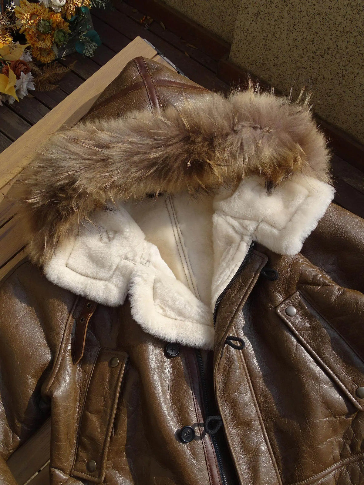 Brown Hooded Winter Shearling Jacket Men Casual Style Plus Size 5XL Genuine Natural Sheepskin Thick Warm Leather Coat