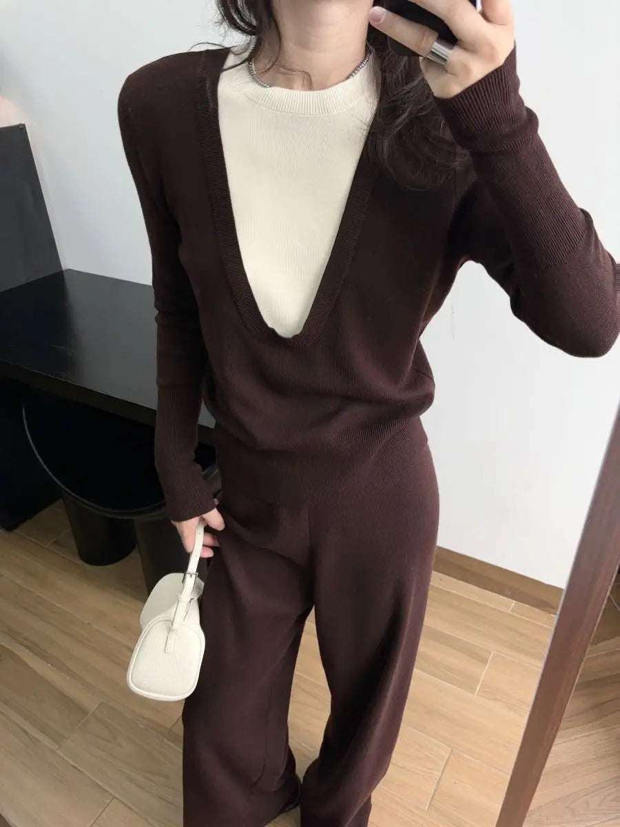 Andy Velvet Washed Large U-Neck Layered Slim Fit Knitwear Design Sensation Color Block Autumn Winter Top Polo Collar Sleeveless