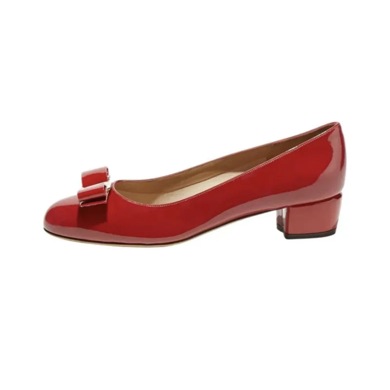 Comfortable round Toe High Version Spring New Style Red Shoes with Bow Tie Flat Heel Velvet Women Casual Shoes Ballet Flat