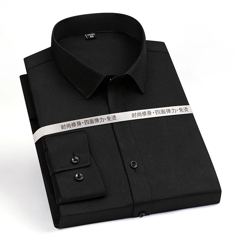 New Men Shirts Long Sleeve Dress Shirts For Men Slim Fit Camisa Social Business Blouse White Blue Office Shirt Male Clothing