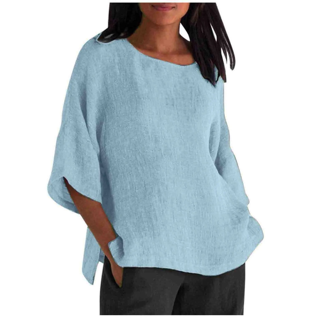 Hot Sale Of The Seasonwish Eaby Women's Cotton Linen Shirt round Neck Short Sleeve 25 Colors Casual Loose Fit Street Style Su...