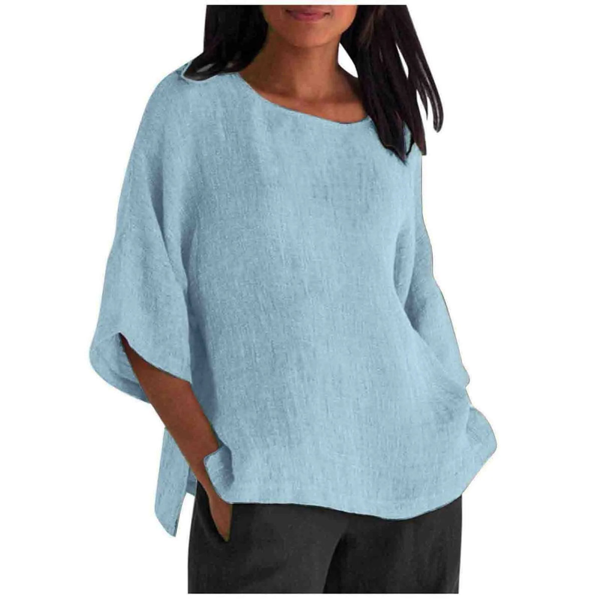 Hot Sale Of The Seasonwish Eaby Women's Cotton Linen Shirt round Neck Short Sleeve 25 Colors Casual Loose Fit Street Style Su...