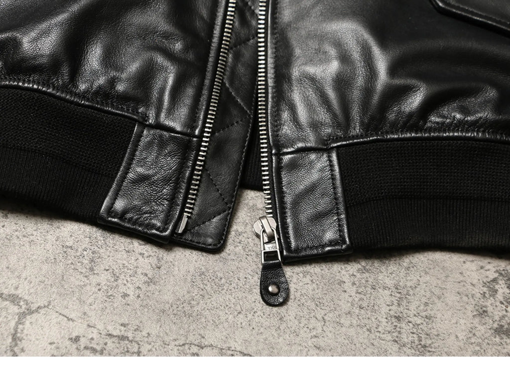 Black Winter Leather Jacket Men Military Style Plus Size 5XL Genuine Natural Sheepskin Thick Warm MA1 Flight Leather Coat