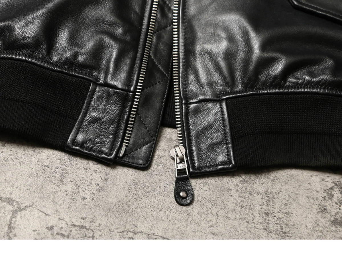 Black Winter Leather Jacket Men Military Style Plus Size 5XL Genuine Natural Sheepskin Thick Warm MA1 Flight Leather Coat