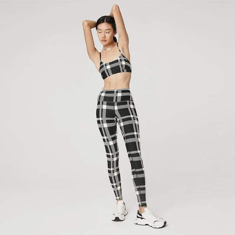 Women's Yoga Fitness Running Sportswear Large Plaid Sports Bra Underwear Tank Top And Pants Breathable Summer Autumn Winter