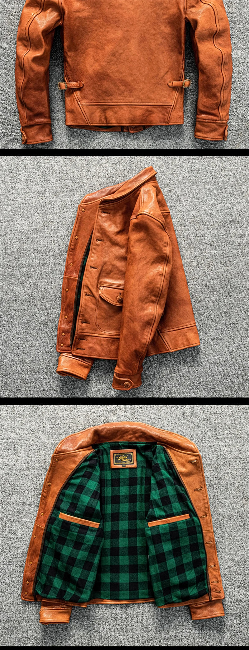 Orange Spring Leather Jacket Men Japan Casual Style Plus Size 5XL Natural Sheepskin Single Breasted Short Genuine Leather Coat