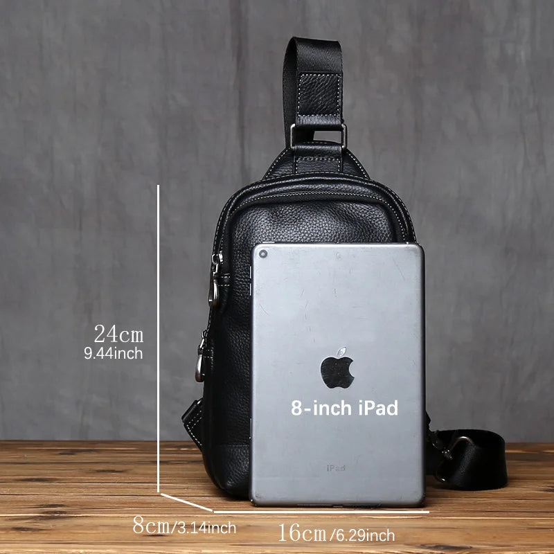NZPJ Genuine Leather Men's Chest Bag Casual Crossbody Bag Top Layer Cowhide Men's Bag Trendy Tablet Computer Bag Trendy Backpack