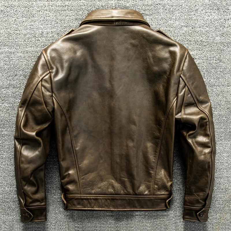 Light Green Autumn Leather Jacket Men Vintage Style Plus Size 4XL Genuine Natural Thick Cowhide Turn-Down Collar P37 Pilot Coat