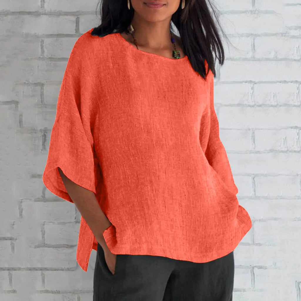 Hot Sale Of The Seasonwish Eaby Women's Cotton Linen Shirt round Neck Short Sleeve 25 Colors Casual Loose Fit Street Style Su...