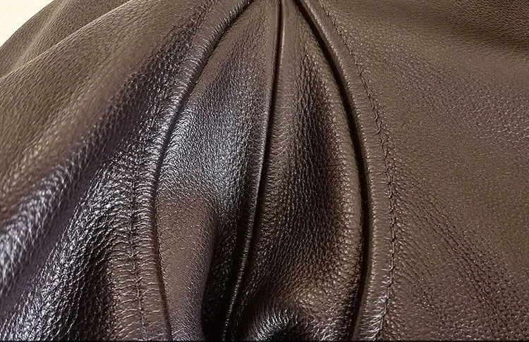 Dark Brown Autumn Leather Jacket Women Retro Style Plus Size 3XL Genuine Natural Cowhide Wool Collar Military G1 Flight Coat
