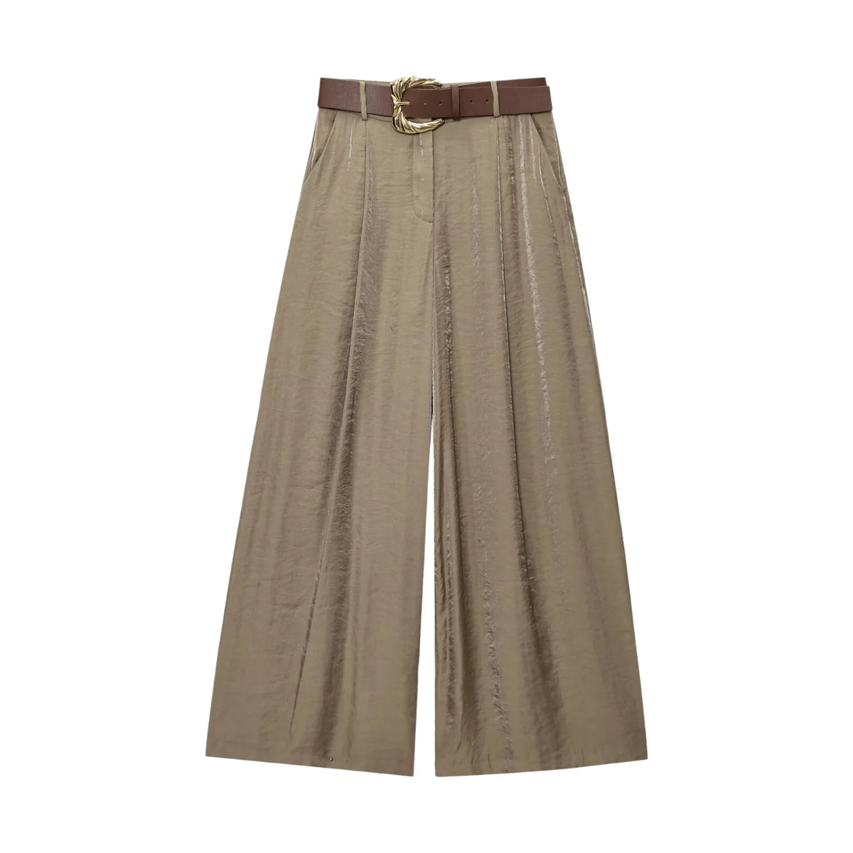 Fashionable Casual Wide Leg Pants Silk Satin Texture Belt Included Autumn New Arrival Women's Comfortable Loose Fit Trousers