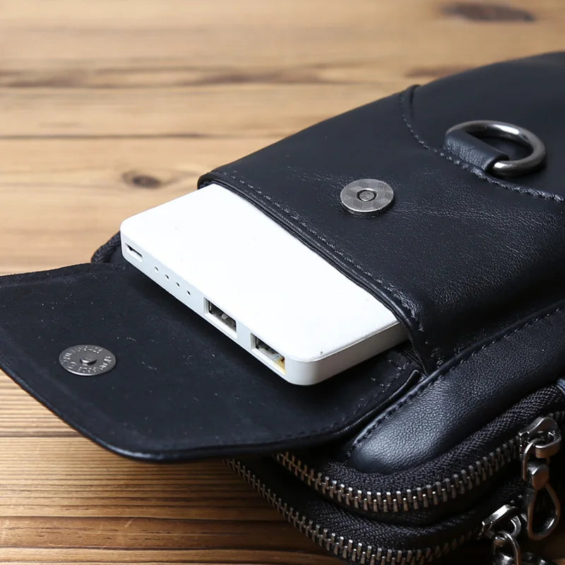 NZPJ Genuine Leather Men's Shoulder Bag Casual Crossbody Bag Top Layer Cowhide Belt Waist Bag Multi Compartment Phone Bag