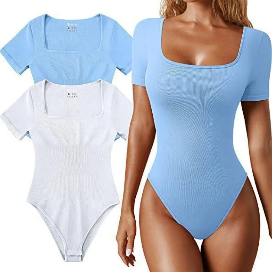 Summer 2026 Women's Yoga One-Piece Exercise Sportswear Short Sleeve Ribbed Ultra-Short Length Solid Color Fashionable Elegant