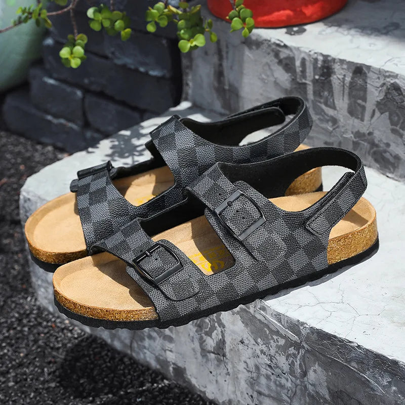 Summer Flats Cork Slippers Men's Sandals Flat Heel Casual Shoes Beach Shoes Softwood Slippers Comfortable Slip-On Footwear