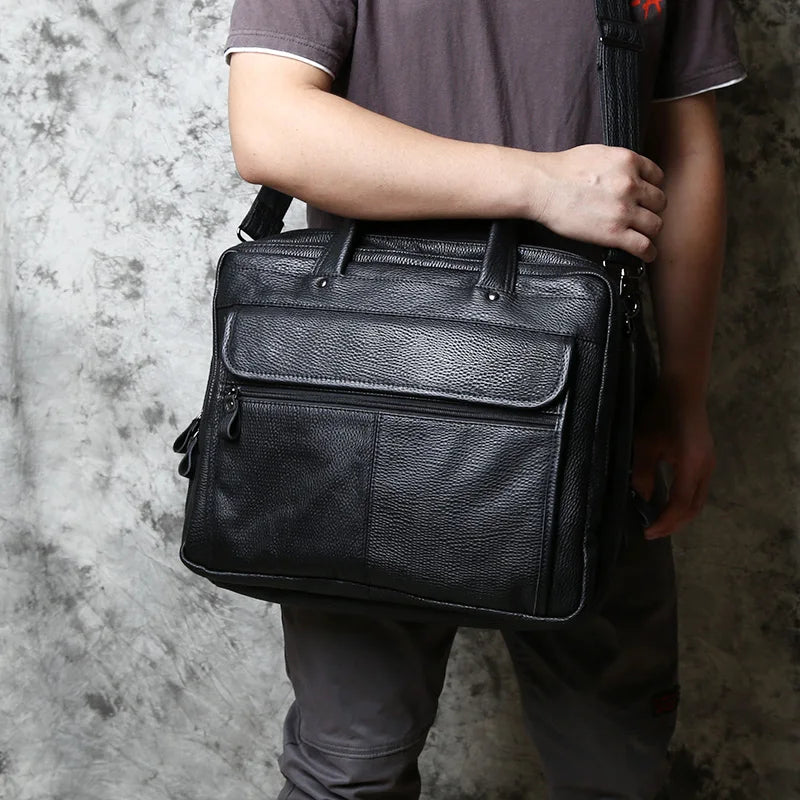Fashion Leather Men Briefcase Top Layer Cowhide Business Handbag Casual Shoulder Messenger Bag for 15 Inch Laptop Bag NZPJ