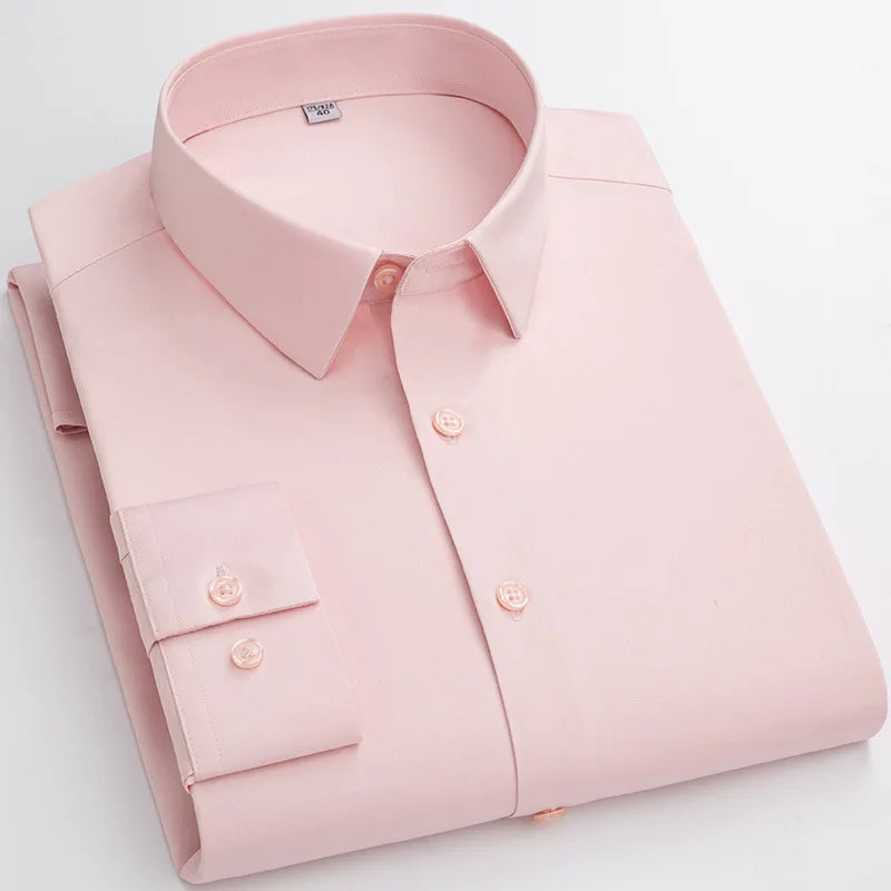 Micro Elasticity Soft Cozy No Pockets Thin Formal White Work Shirt Business Long-sleeved Shirt Men Slim Fit Non-iron Work Shirt