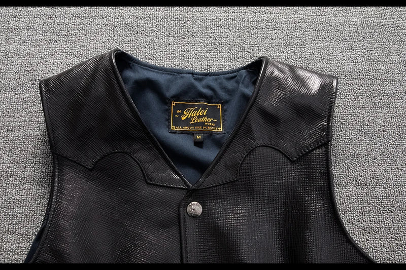 Black Spring Leather Vest Men Casual Style Plus Size 5XL Genuine Natural Sheepskin Single Breasted Short Sleeveless Coat