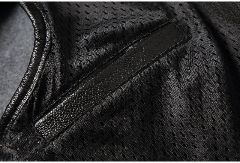 Black Four Seasons Leather Vest Men Vintage Style Plus Size 4XL Genuine Natural Cowhide Stand Collar Rivets Vest
