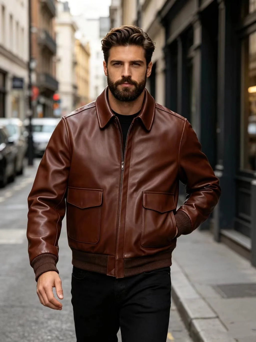 Brown Winter Leather Jacket Men Military Style Plus Size 5XL Genuine Natural Cowhide Turn-Down Collar Retro A2 Flight Coat