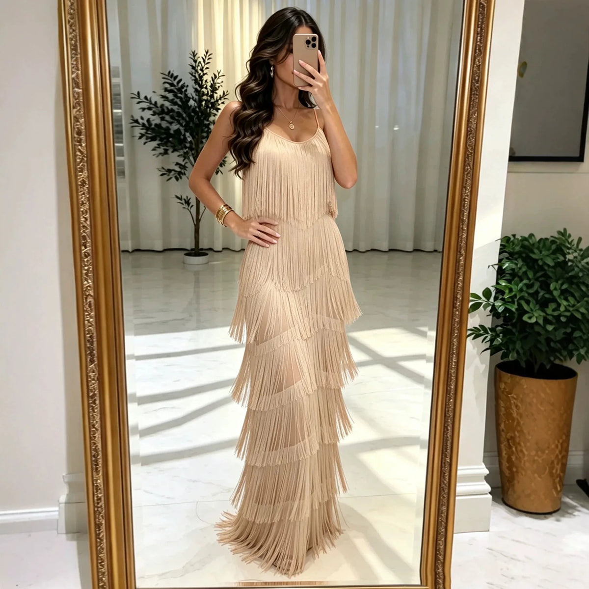 Long Sexy Evening Gown Women's Dress with Tassel Belt Polyester Fabric Sleeveless mid Waist Pure Color Ball Gown Skirt