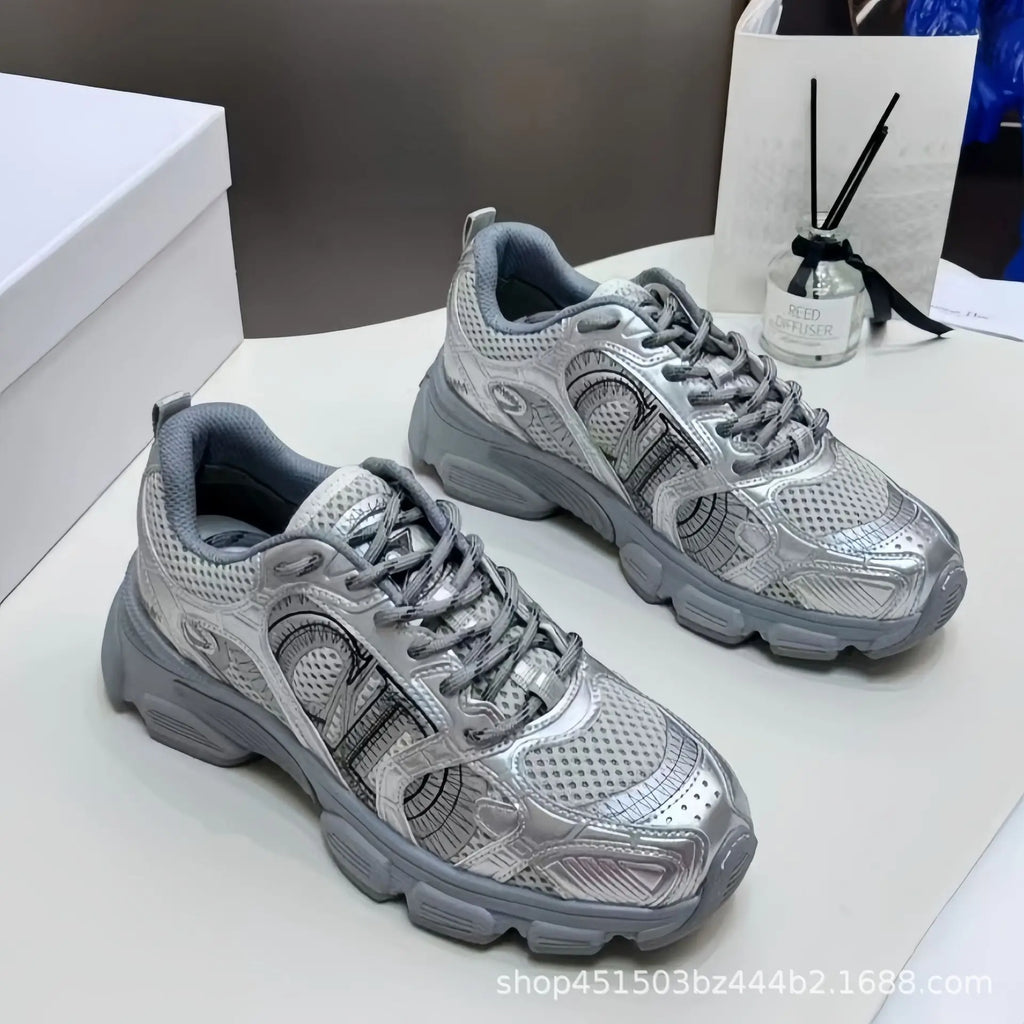 2025 New D Home B30 Tech Sports Mesh Dad Running Shoes with Laces Olympic Star Net Shoes Unisex Summer Dry Hollow out Sneakers