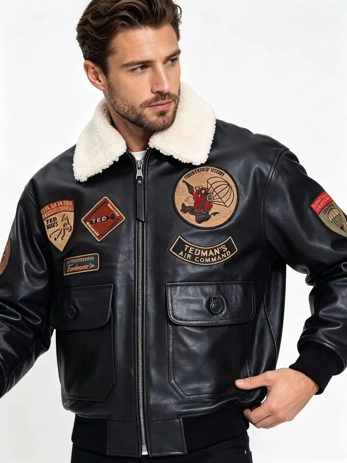 Black Winter Leather Jacket Men Retro Style Europe Size Genuine Natural Thick Sheepskin Turn-Down Collar Military G1 Flight Coat