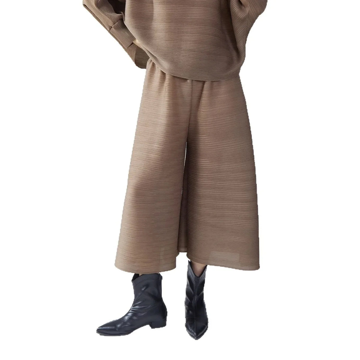 plus Size Women's Wide Leg Pants Draped Thin Folded Summer Casual Seven-Five-Length Loose Fit Trousers by None(Ae Stock)