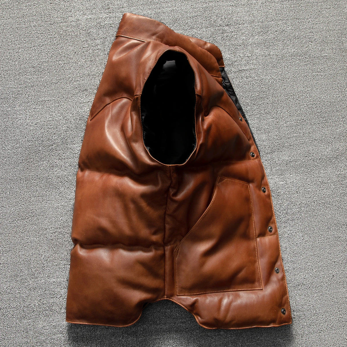 Genuine Natural Sheepskin Stand Collar Single Breasted Vest Brown Winter Leather Down Vest Men Vintage Style Plus Size 5XL