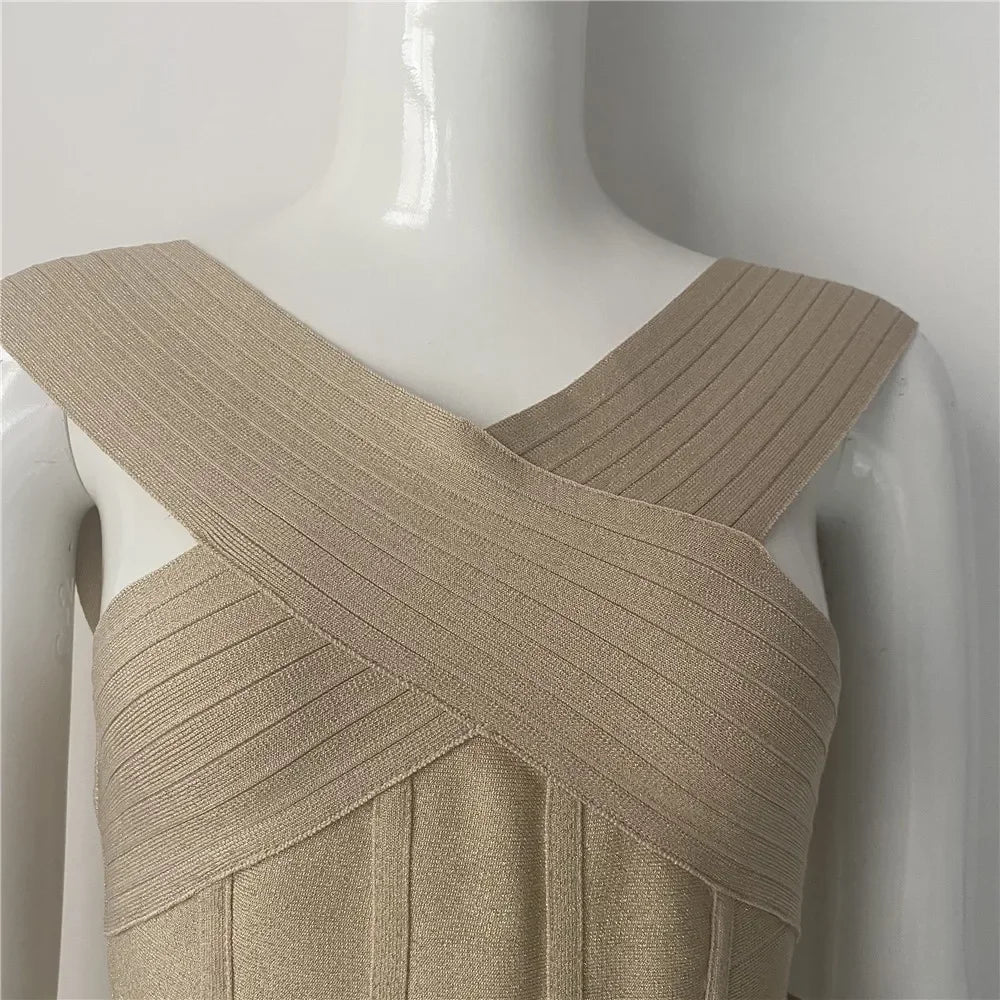 Sexy Off-Shoulder Gold Silk Silver Edge Dress 23European Women's Clothing Sleeveless Prom Night Gown Middle Skirt