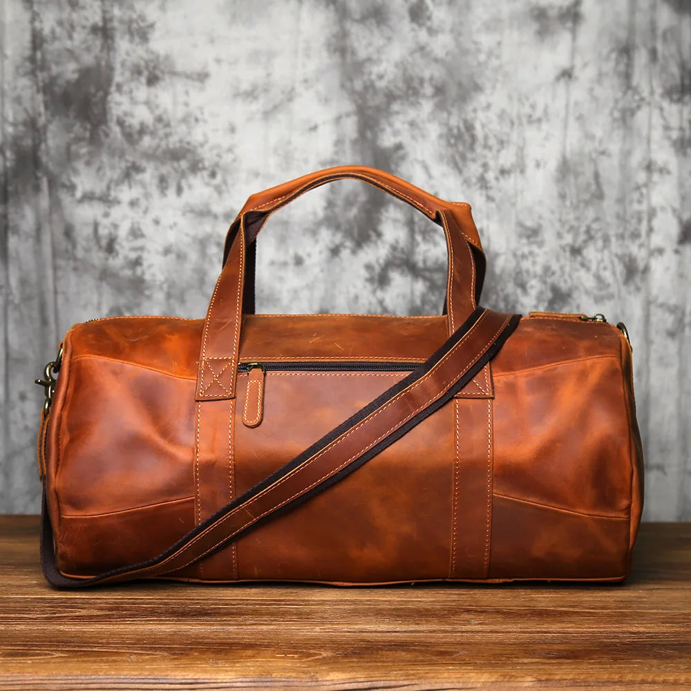 NZPJ Retro Genuine Leather Men's Travel Baotou Layer Cowhide Handbag Crazy Horse Leather Single Shoulder Crossbody Bag