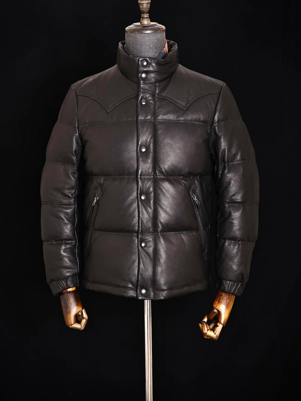 Black Winter Leather Jacket Men Retro Style Plus Size 5XL Genuine Natural Sheepskin Stand Collar Thick Warm Down Coat