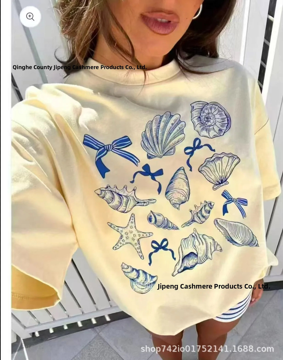 Loose Fit Embroidered Cotton T-Shirt Women's Shoulder Width round Neck Print Short Sleeve Cross-Border Half Sleeve Street Style